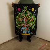 Décoration murale en coton (70 x 110 cm) - Éléphant et Arbre de Vie