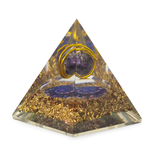 Pyramides d'organite moyenne 7x6cm - Améthyste enveloppée - Éclats de cuivre