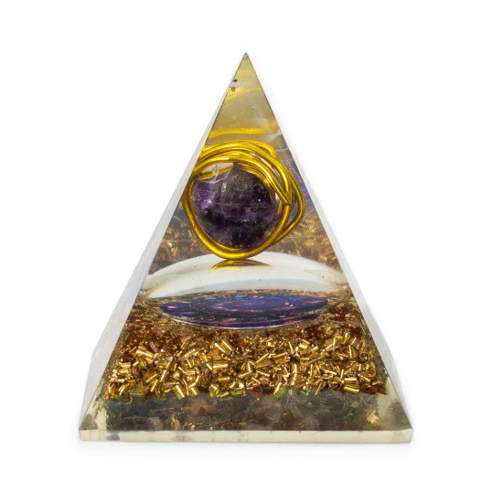 Pyramides d'organite moyenne 7x6cm - Améthyste enveloppée - Éclats de cuivre