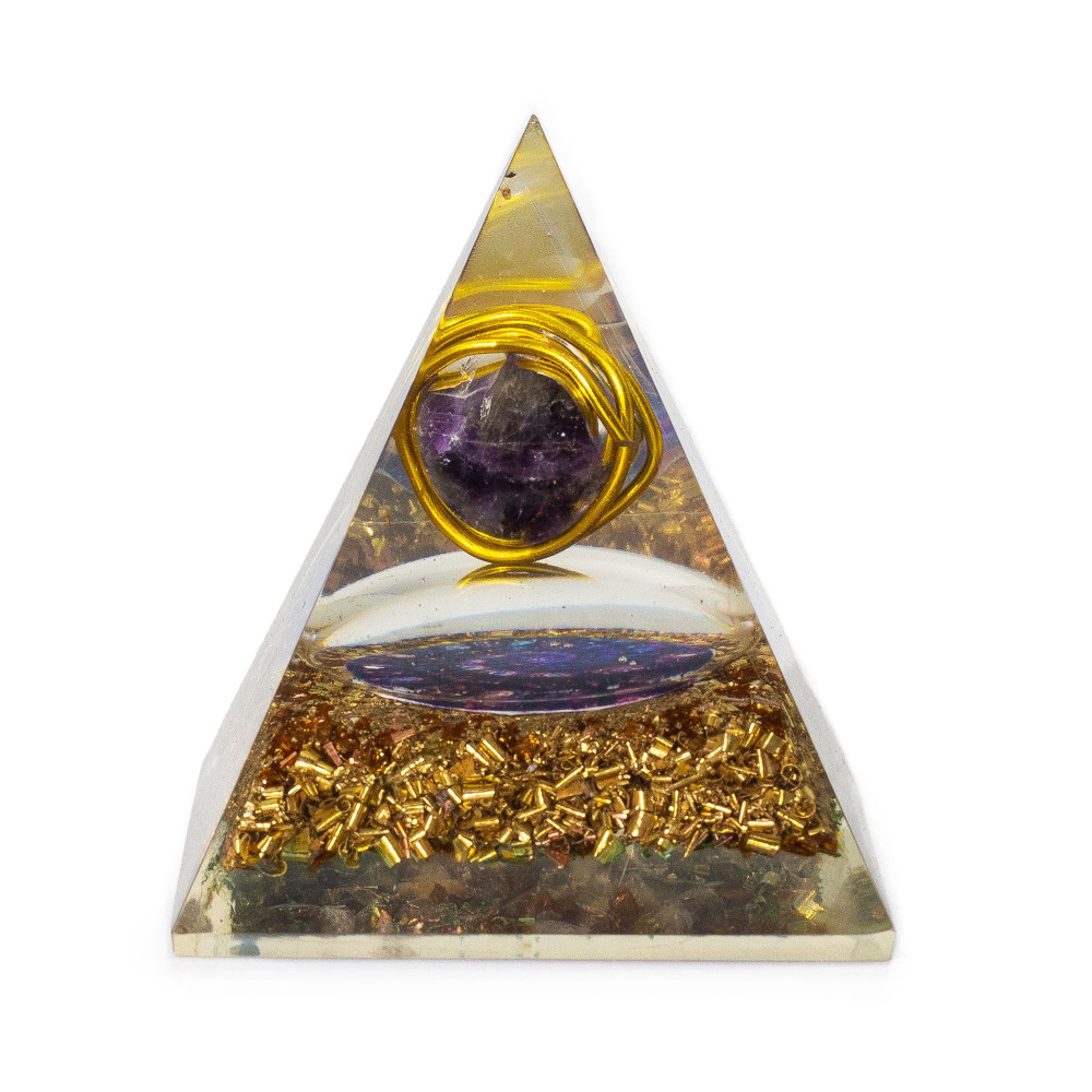 Pyramides d'organite moyenne 7x6cm - Améthyste enveloppée - Éclats de cuivre