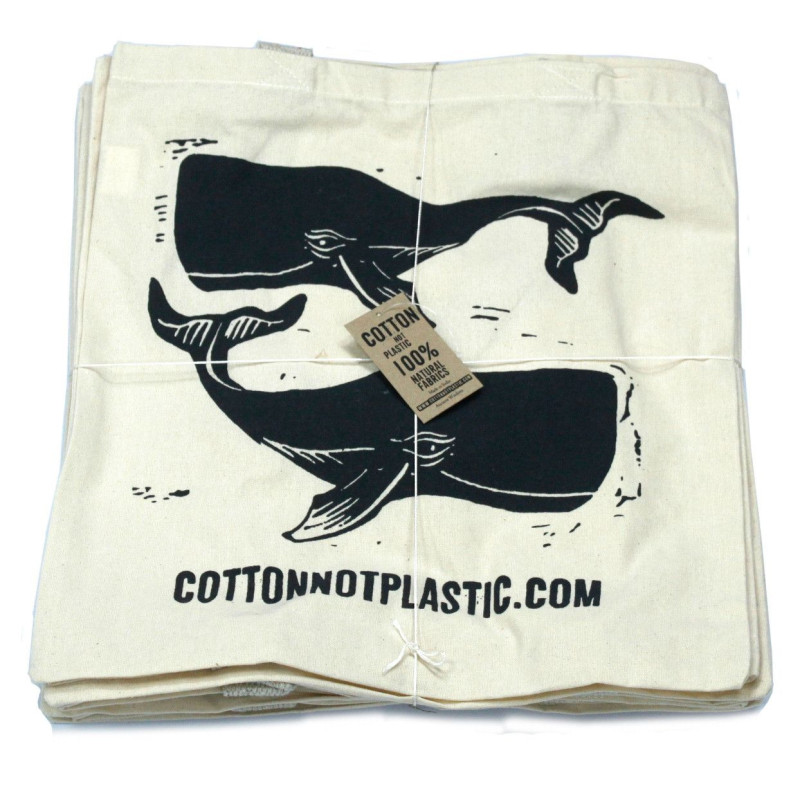 Grand sac en coton naturel 6 oz 38 x 42 cm - BALEINES
