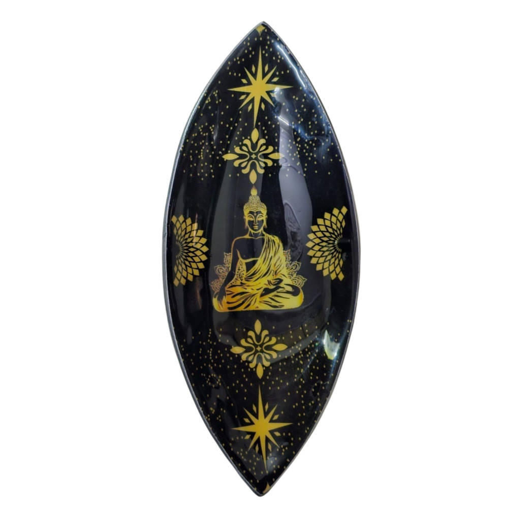 Bol à encens émaillé - Aluminium - Bouddha or et noir