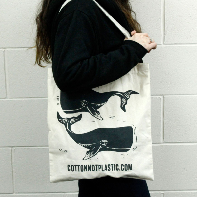 Grand sac en coton naturel 6 oz 38 x 42 cm - BALEINES
