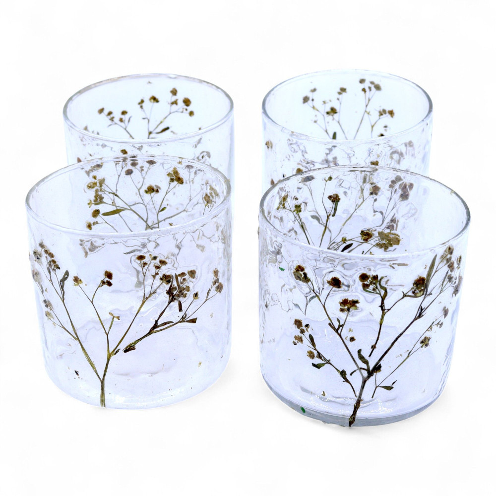 Verre à motif floral naturel - Bougeoir droit - Margarita - (8x8cm)