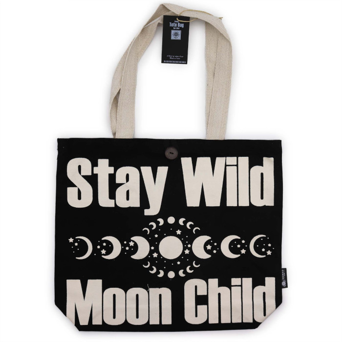 Sac cabas classique iconique Nomad Sari - Stay Wild, Mood Child - Noir naturel 283 ml
