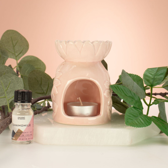 Brûleur d'huile en céramique tournesol - Rose pastel