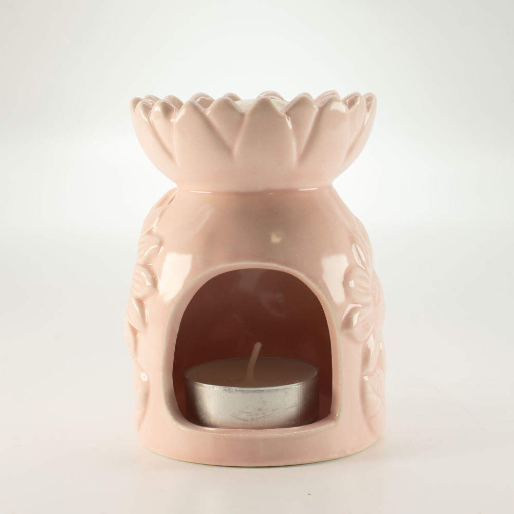 Brûleur d'huile en céramique tournesol - Rose pastel