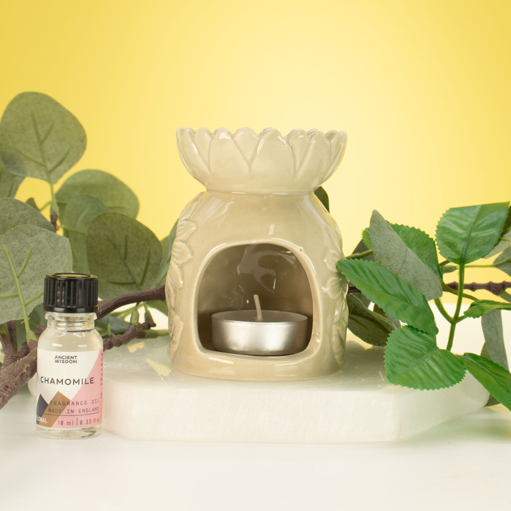 Brûleur d'huile essentielle de tournesol en céramique - Beige pastel