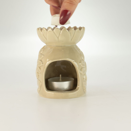 Brûleur d'huile essentielle de tournesol en céramique - Beige pastel