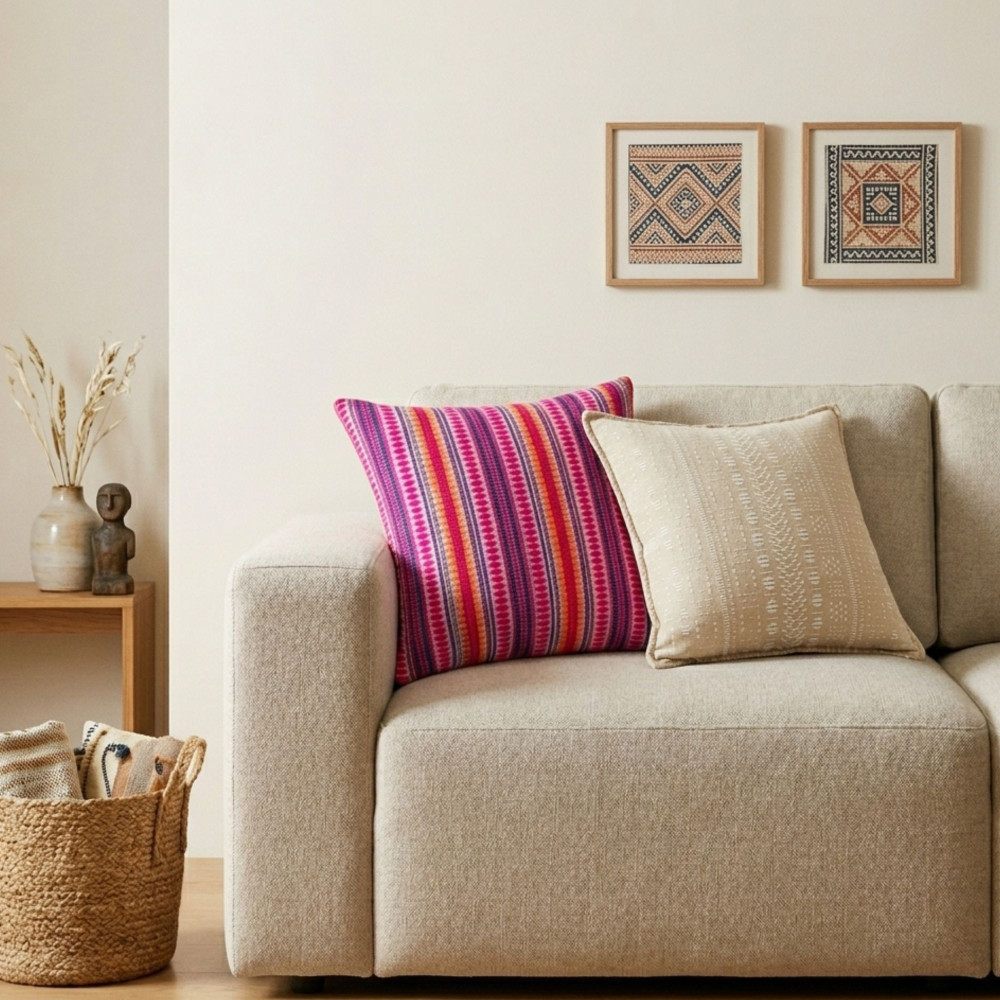 Housse de coussin classique - Rayures néon - 45 x 45 cm