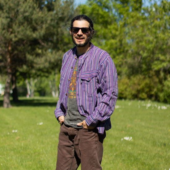 Chemise de grand-père Nomad Sari - Noir et violet - XL
