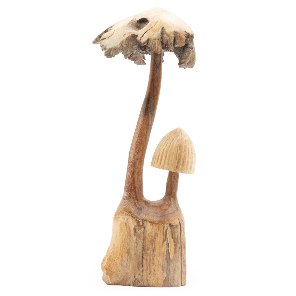 Sculpture artisanale en bois représentant un parasite - Ensemble de deux champignons