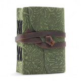 Carnet en cuir épais à bords frangés - Motif labyrinthe vert - 12,7 × 8,9 cm
