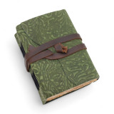 Carnet en cuir épais à bords frangés - Motif labyrinthe vert - 12,7 × 8,9 cm