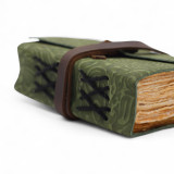 Carnet en cuir épais à bords frangés - Motif labyrinthe vert - 12,7 × 8,9 cm