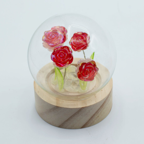 Dôme de jardin lumineux à fleurs - 5 roses rouges - LED à piles