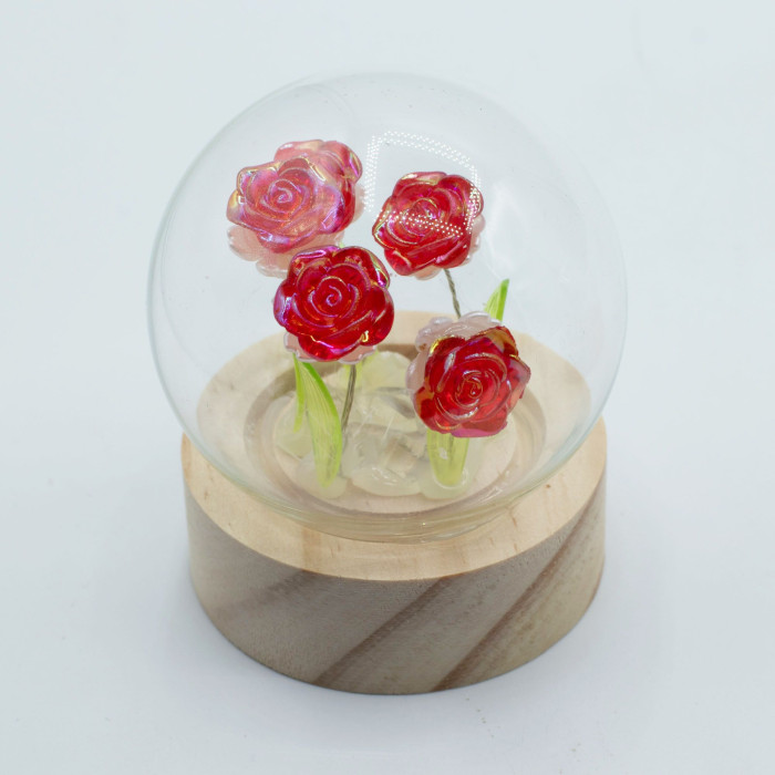 Dôme de jardin lumineux à fleurs - 5 roses rouges - LED à piles