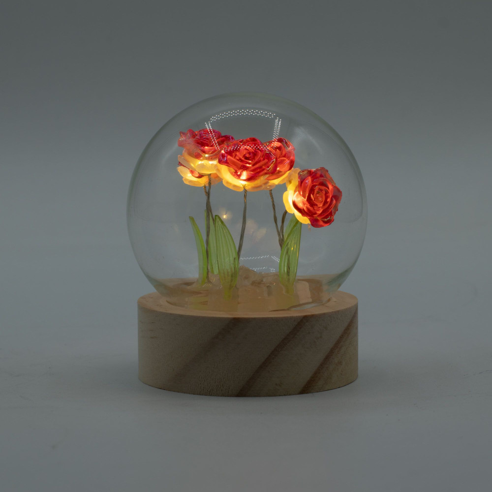 Dôme de jardin lumineux à fleurs - 5 roses rouges - LED à piles