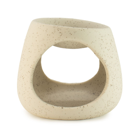 Brûleur d'huile Zen en céramique - Galet rond - Blanc cassé moucheté