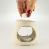 Brûleur d'huile Zen en céramique - Galet rond - Blanc cassé moucheté