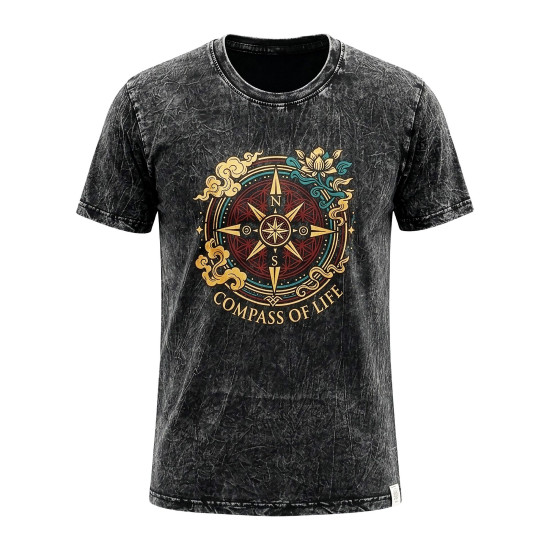 T-shirt en coton délavé Nomad Sari - Boussole de la Vie - Gris anthracite - Taille S