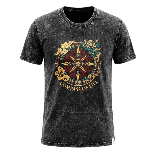 T-shirt en coton délavé Nomad Sari - Boussole de la Vie - Gris anthracite - Taille M
