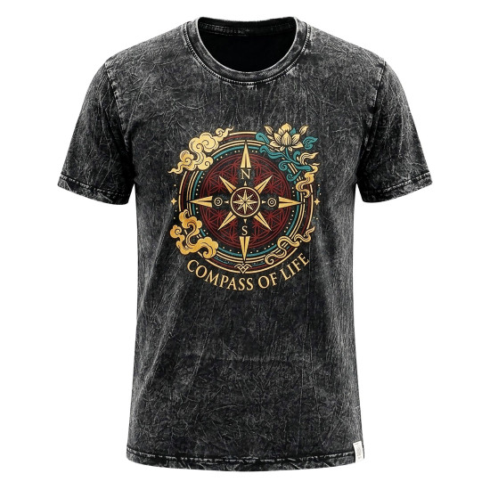 T-shirt en coton délavé Nomad Sari - Boussole de la Vie - Gris anthracite - Taille L