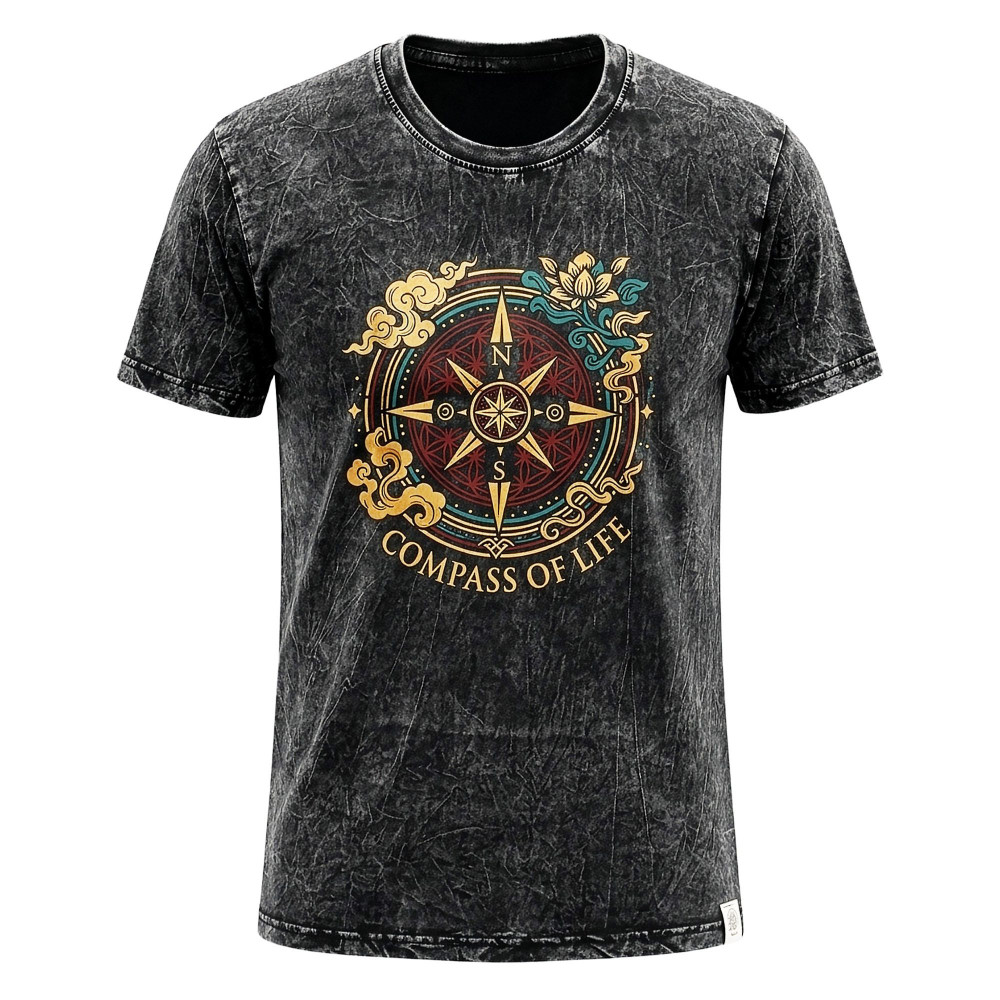 T-shirt en coton délavé Nomad Sari - Boussole de la Vie - Gris anthracite - Taille L