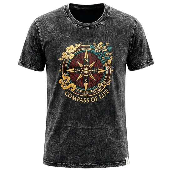T-shirt en coton délavé Nomad Sari - Boussole de la Vie - Gris anthracite - XL