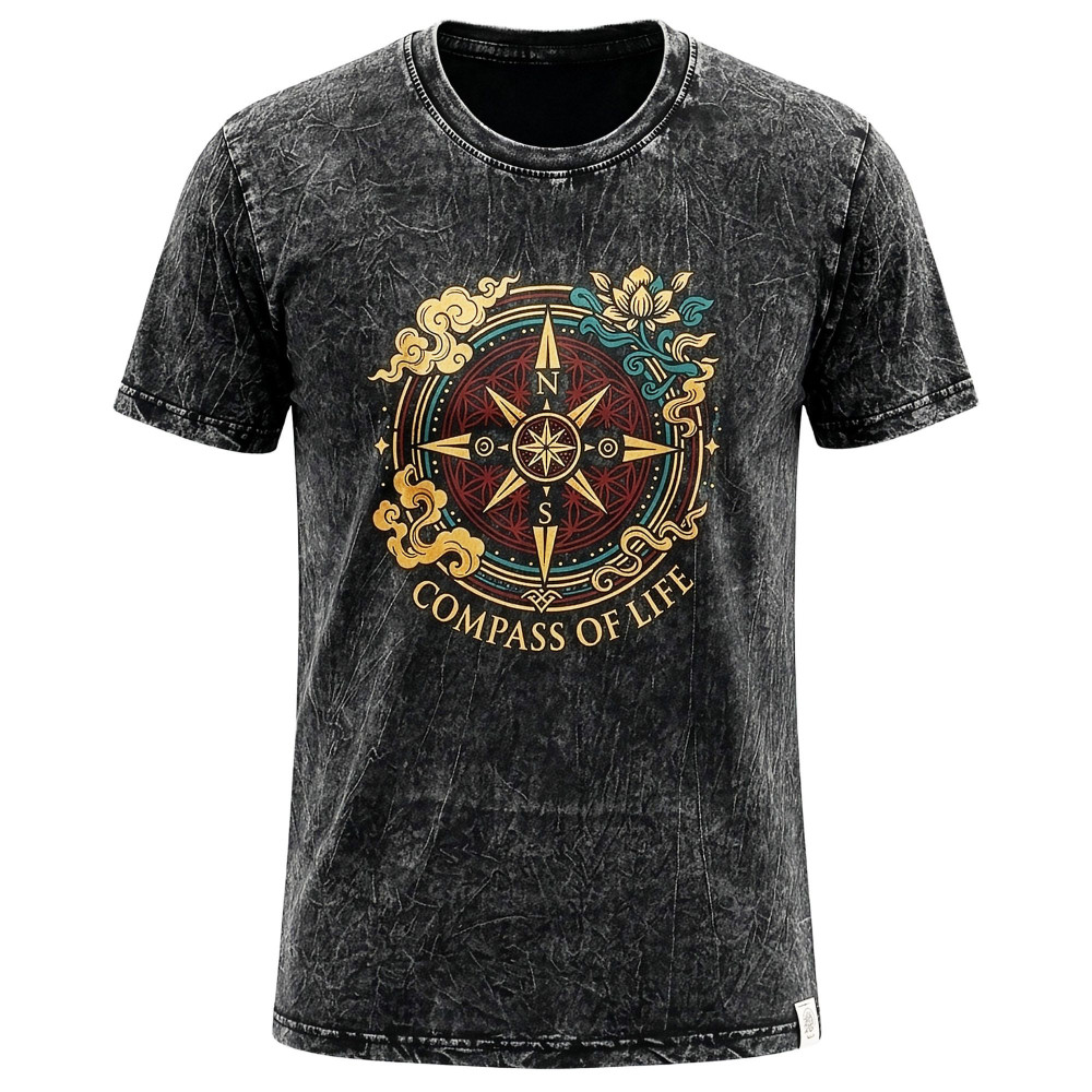 T-shirt en coton délavé Nomad Sari - Boussole de la Vie - Gris anthracite - XL