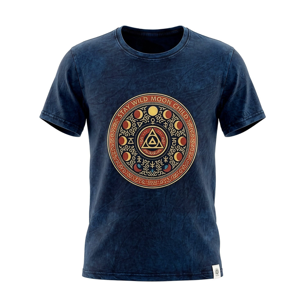 T-shirt en coton délavé Nomad Sari - Stay Wild Moon Child - Bleu - Taille S