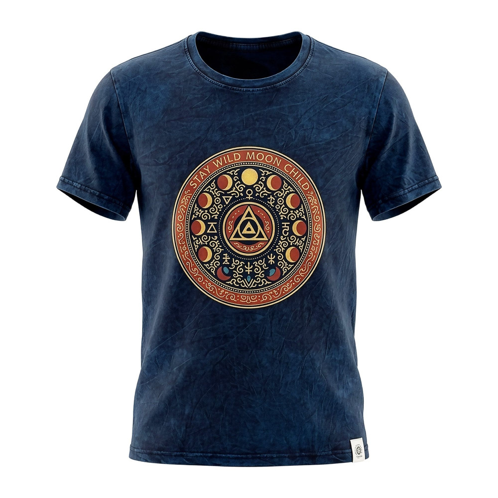 T-shirt en coton délavé Nomad Sari - Stay Wild Moon Child - Bleu - Taille M