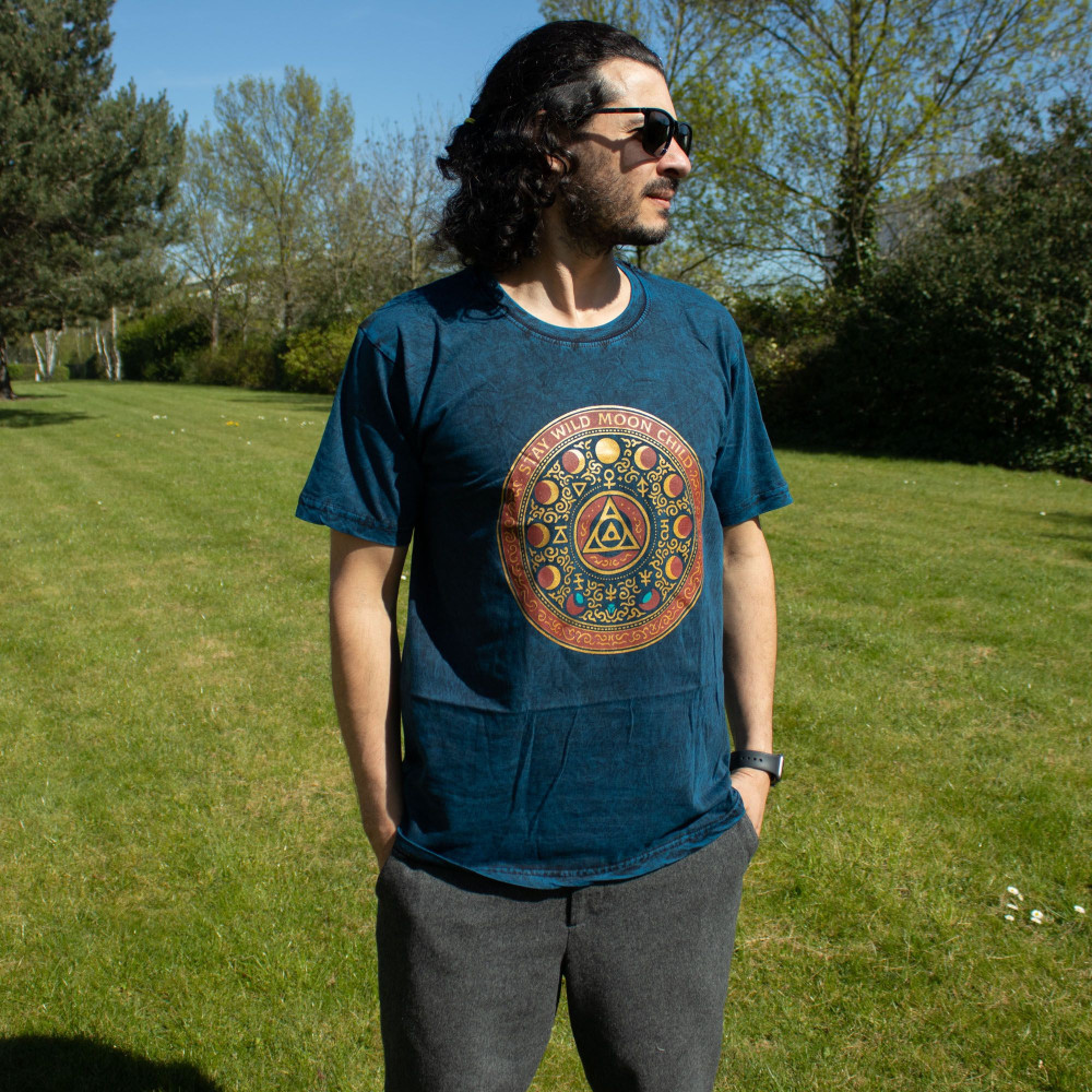 T-shirt en coton délavé Nomad Sari - Stay Wild Moon Child - Bleu - Taille M
