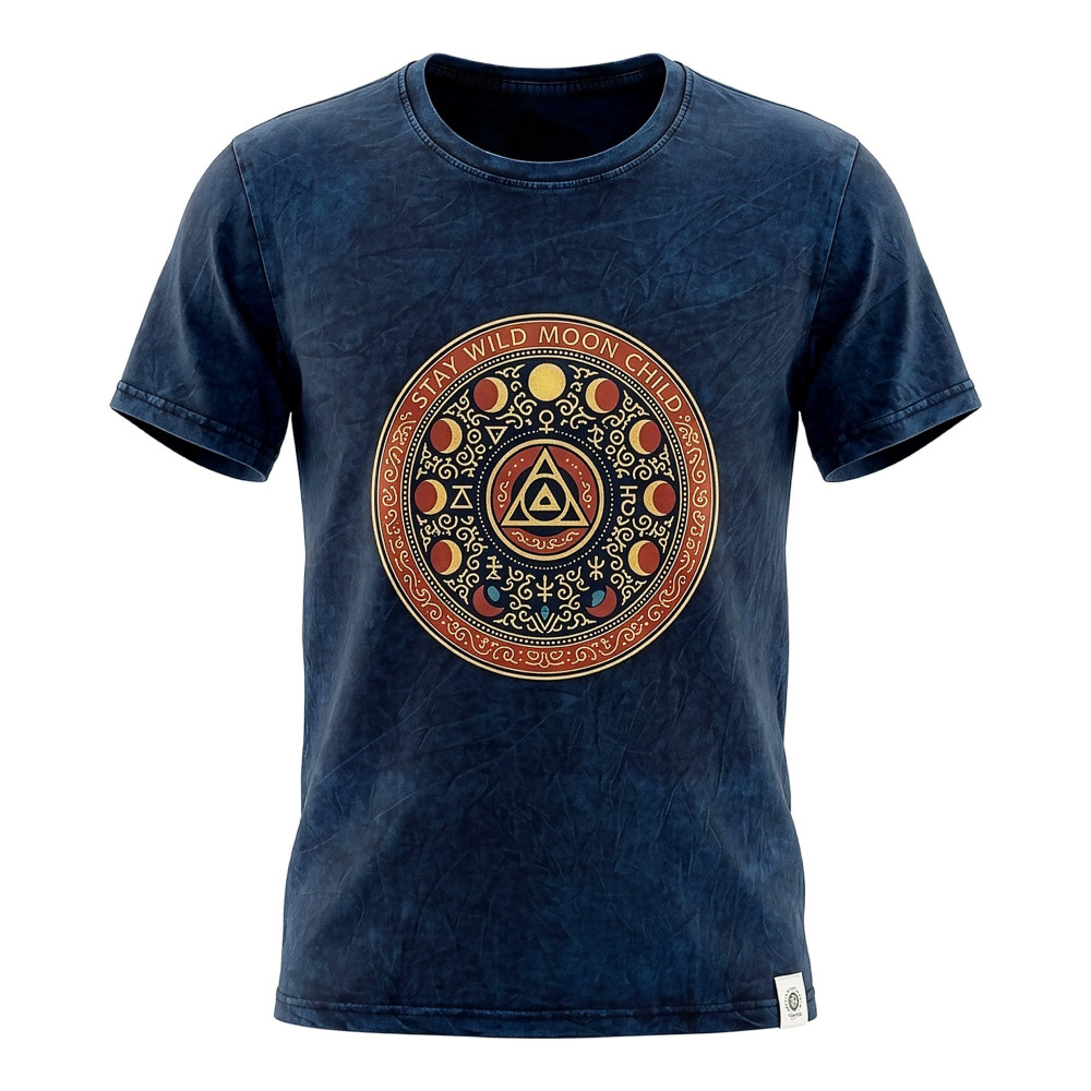 T-shirt en coton délavé Nomad Sari - Stay Wild Moon Child - Bleu - L