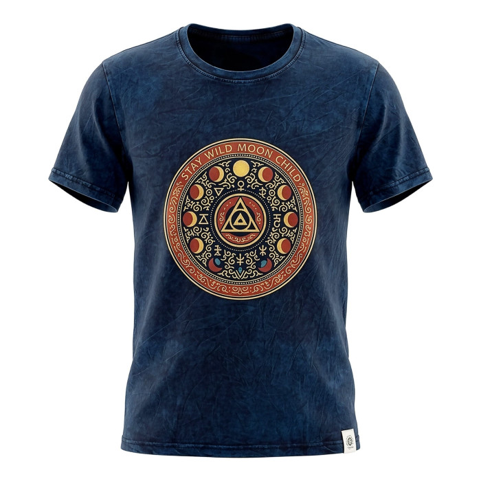 T-shirt en coton délavé Nomad Sari - Stay Wild Moon Child - Bleu - L