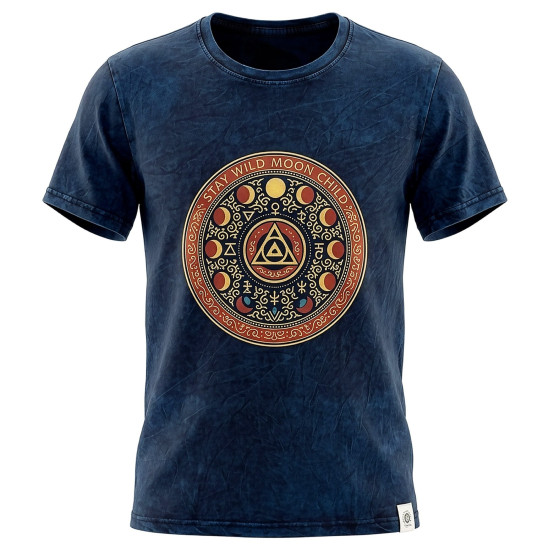 T-shirt en coton délavé Nomad Sari - Stay Wild Moon Child - Bleu - XL