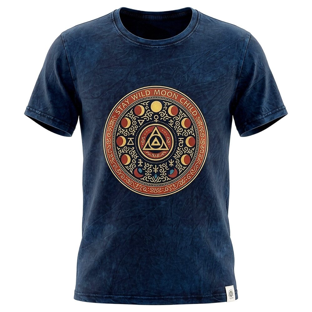 T-shirt en coton délavé Nomad Sari - Stay Wild Moon Child - Bleu - XL