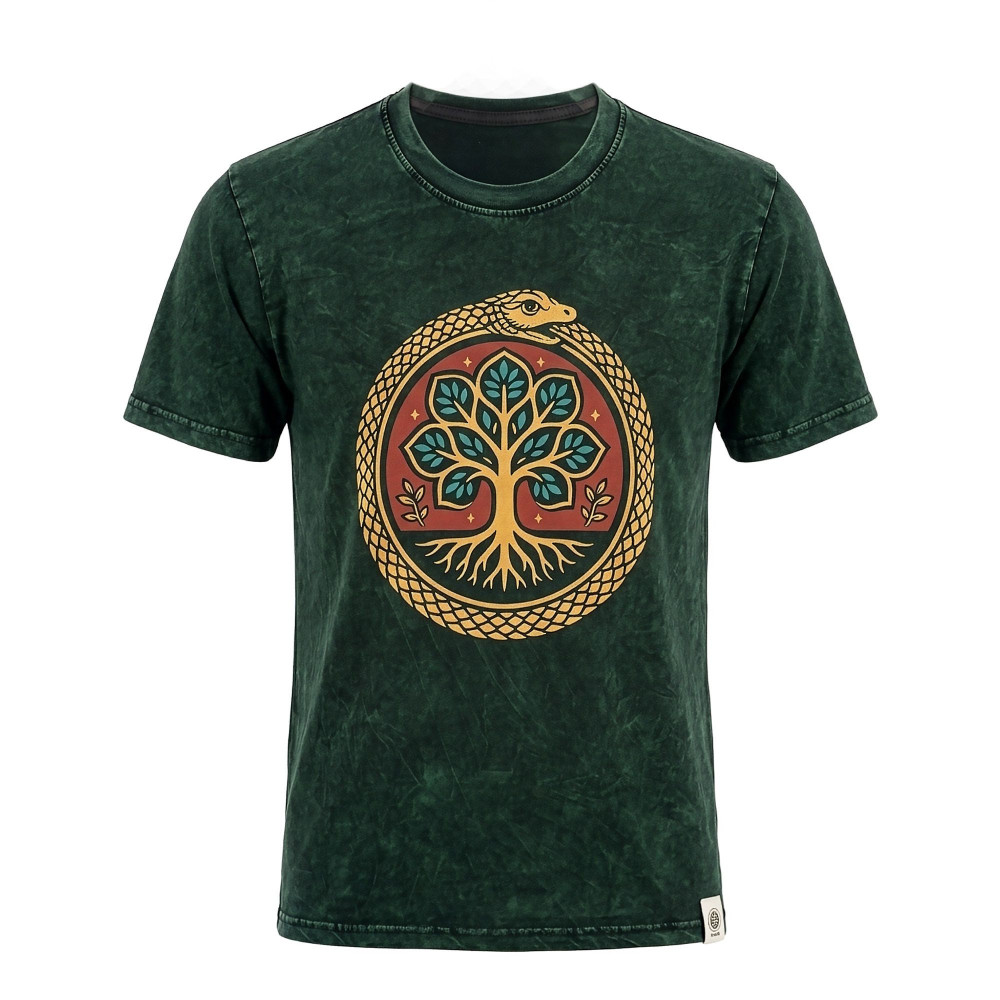 T-shirt en coton délavé Nomad Sari - Arbre de Vie - Vert - Taille S