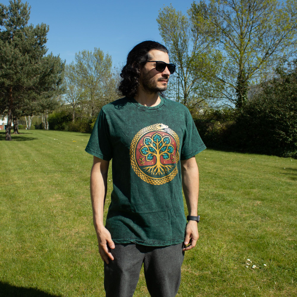 T-shirt en coton délavé Nomad Sari - Arbre de Vie - Vert - Taille S