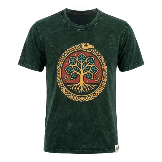 T-shirt en coton délavé Nomad Sari - Arbre de Vie - Vert - Taille M