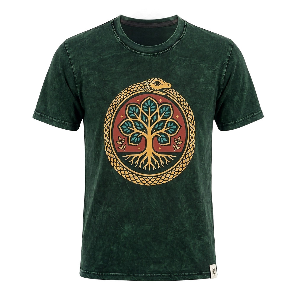 T-shirt en coton délavé Nomad Sari - Arbre de Vie - Vert - Taille M