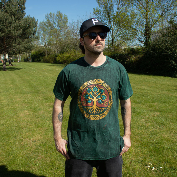 T-shirt en coton délavé Nomad Sari - Arbre de Vie - Vert - Taille L