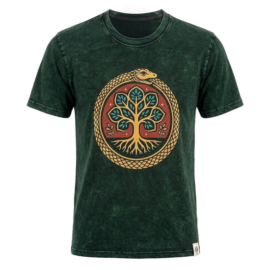 T-shirt en coton délavé Nomad Sari - Arbre de Vie - Vert - Taille L