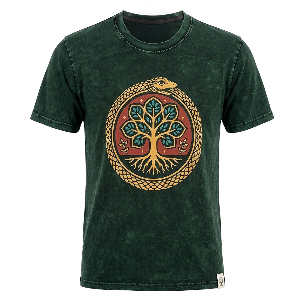 T-shirt en coton délavé Nomad Sari - Arbre de Vie - Vert - Taille L
