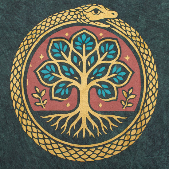 T-shirt en coton délavé Nomad Sari - Arbre de Vie - Vert - XL
