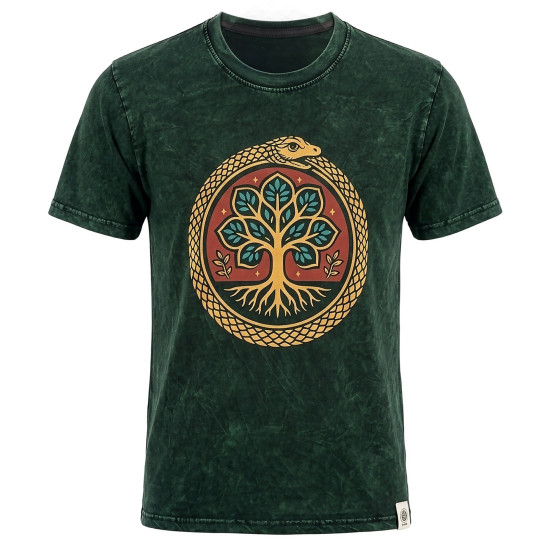 T-shirt en coton délavé Nomad Sari - Arbre de Vie - Vert - XL
