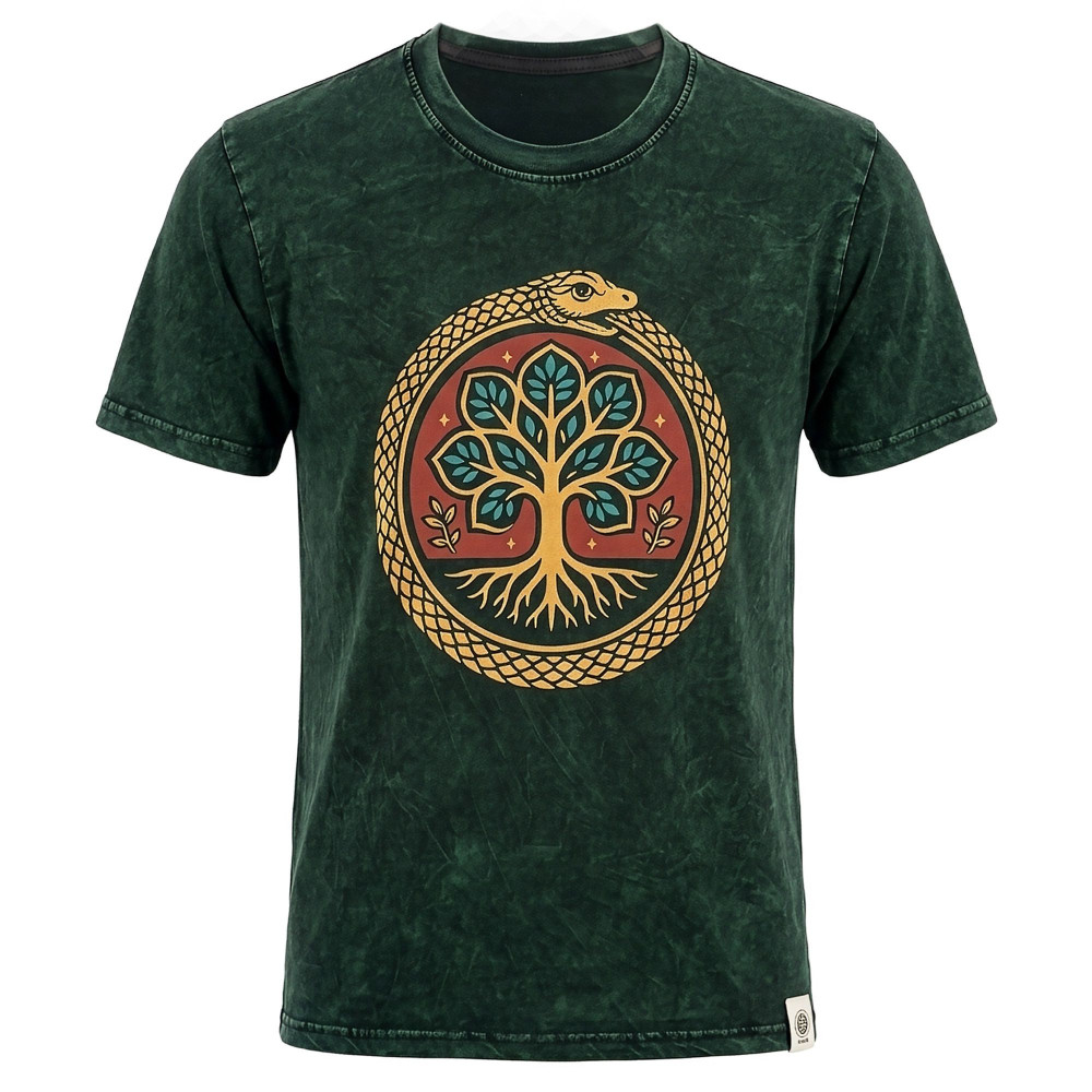 T-shirt en coton délavé Nomad Sari - Arbre de Vie - Vert - XL