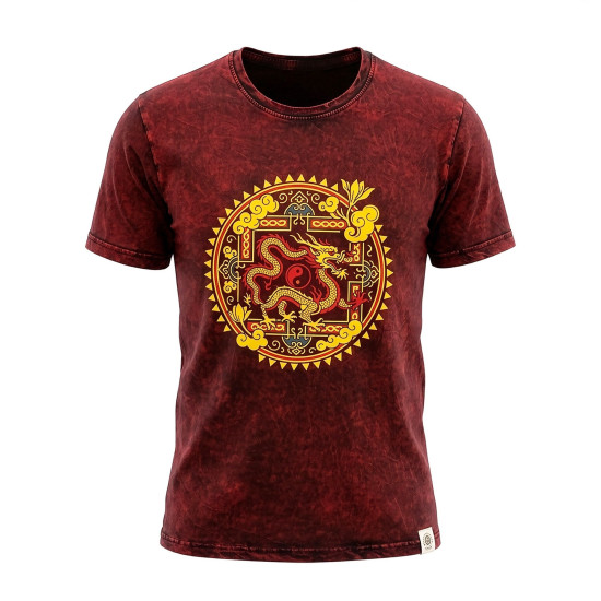 T-shirt Nomad Sari en coton délavé - Mandala Dragon - Bordeaux - Taille S