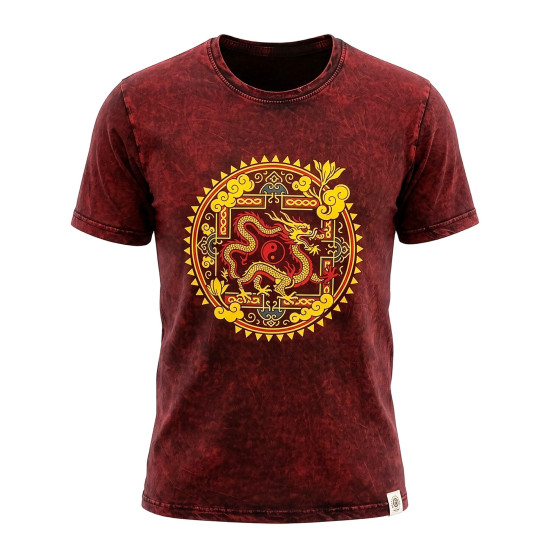 T-shirt en coton délavé Nomad Sari - Mandala Dragon - Bordeaux - Taille M