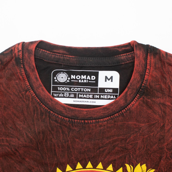 T-shirt Nomad Sari en coton délavé - Mandala Dragon - Bordeaux - L